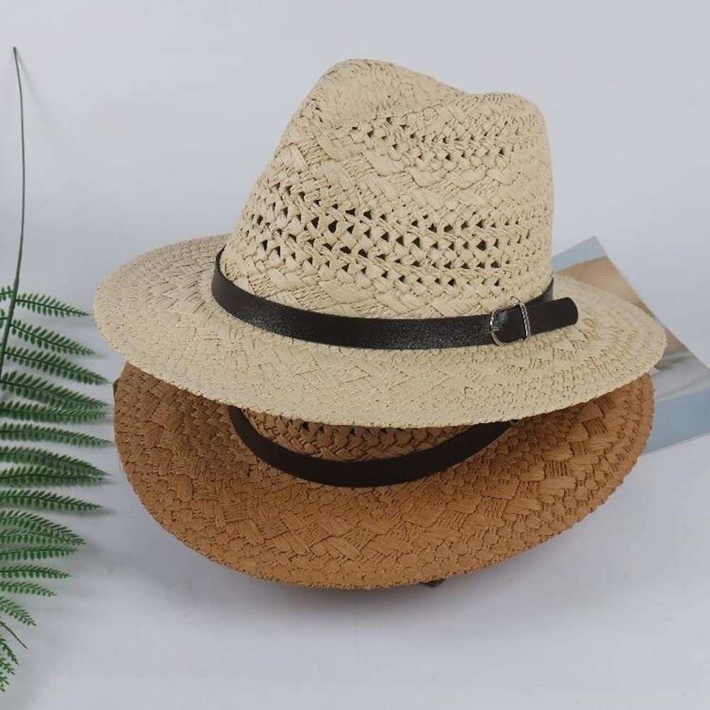 Homme Chapeau de Cow-Boy Fait Main Panama Chapeau de Paille Été Large Bord Anti-Soleil Chapeau de Fedora et Trilby Réglable Femme Chapeau de Soleil Plage Loisirs Anti-UV Chapeau de Jazz Hip-Hop