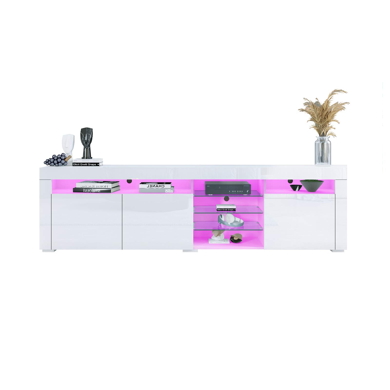 Moderne TV Tisch für Wohnzimmer, Hochglanz Weiß Fernsehschrank 180cm