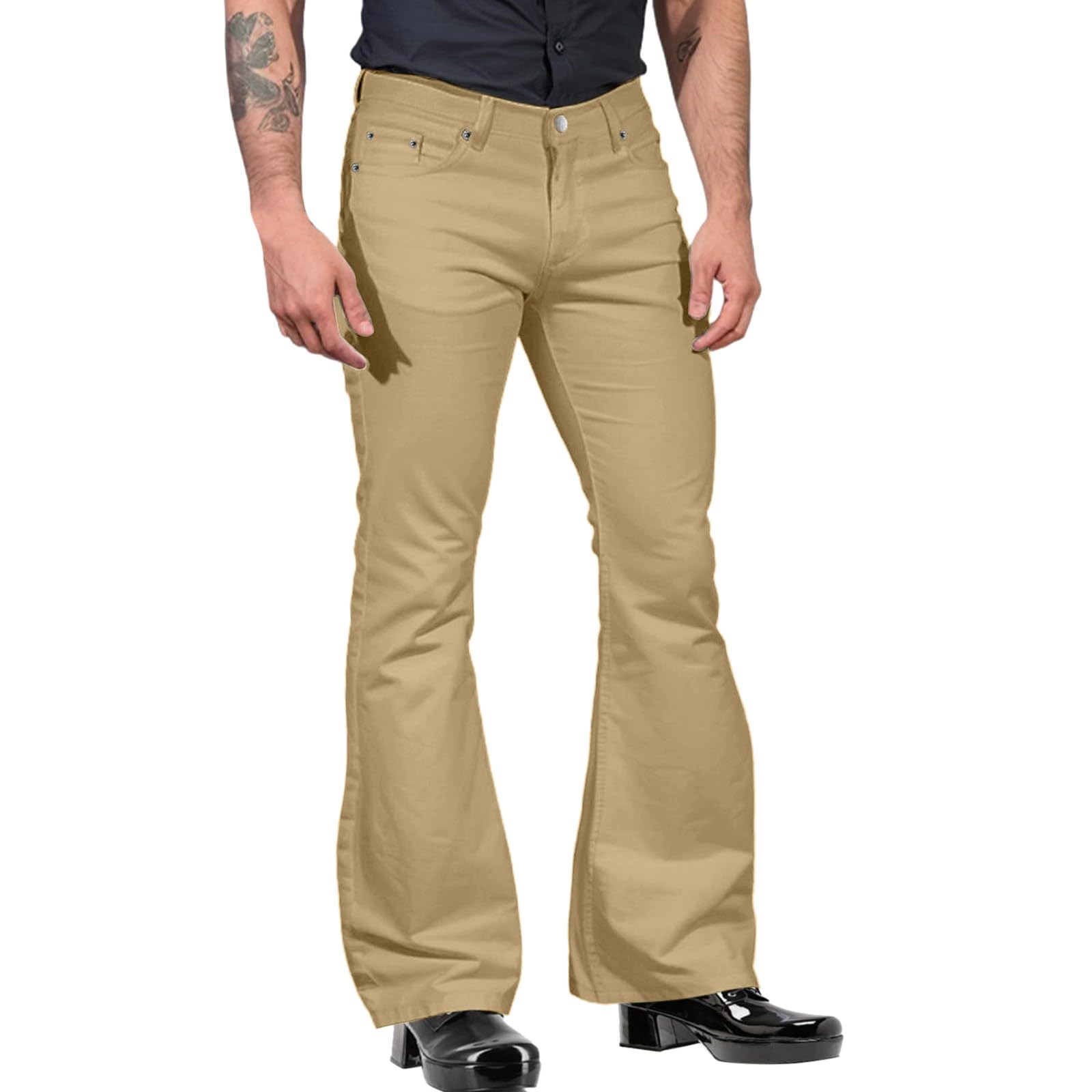Pantalon évasé pour homme - Pantalon hippie des années 70 - Pantalon de costume hippie pour homme - Stretch classique - Tenue des années 70 - Coupe ajustée - Respirant - Style hippie disco