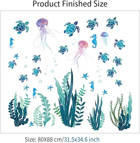 Miniatura 6 de Calcomanías de pared de criaturas oceánicas bajo el mar, tortuga, medusas, algas, calcomanías de pared, decoración para habitación de niños, sala de