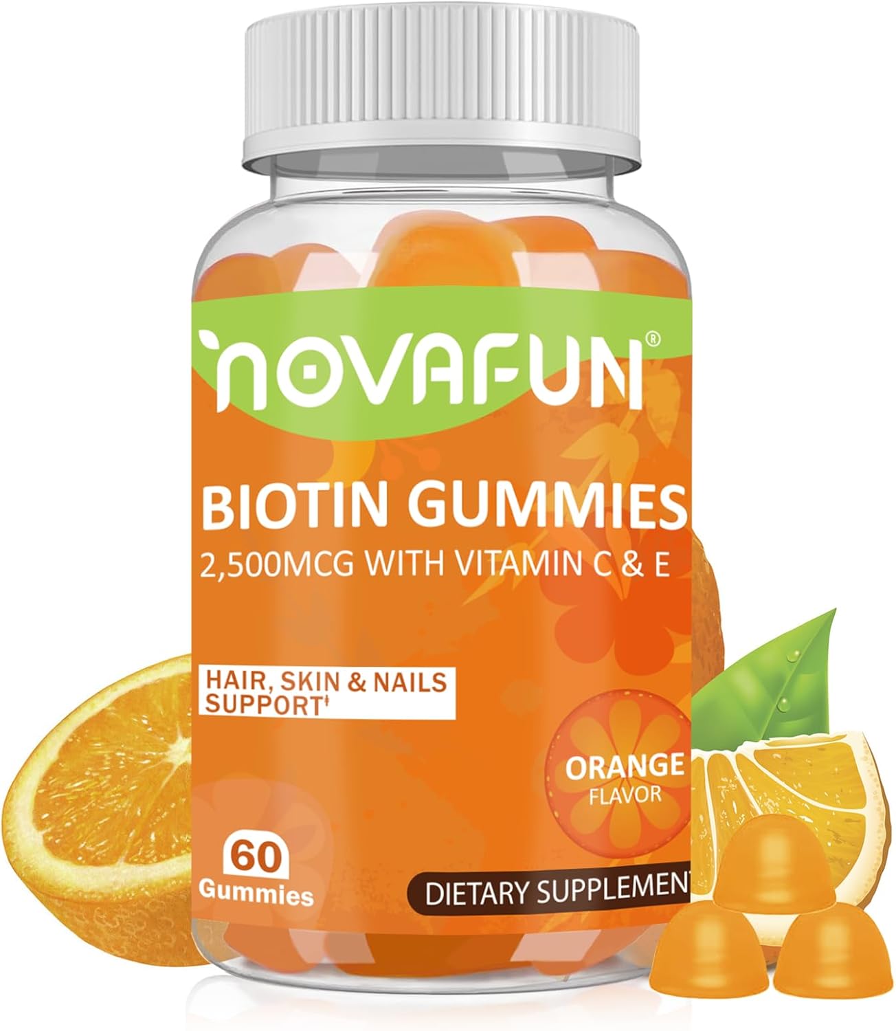 Vegan Biotin-Gummies for Hair Growth Women, Men & Kids, 2500 mcg Biotin Chewable with Vitamins C & E for Hair, Skin & Nails, Gluten Free, Orange Flavor, 60 Gummies Vegan Biotin-Gummies for Hair Growth Women, Men & Kids, 2500 mcg Biotin Chewable with Vitamins C & E for Hair, Skin & Nails, Gluten Free, Orange Flavor, 60 Gummies