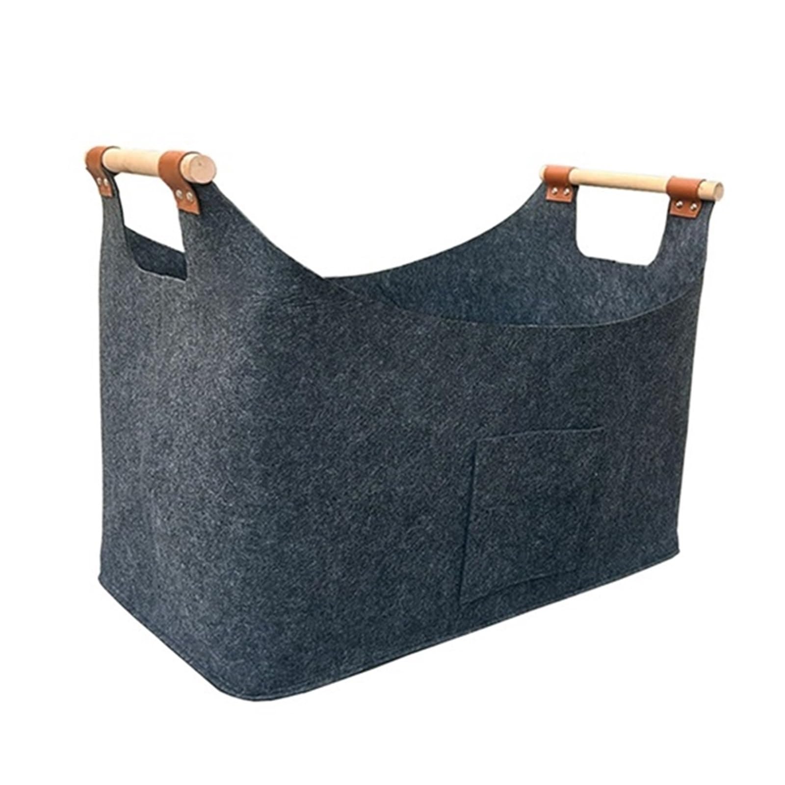 Large Foldable Felt Firewood Basket Carrier With Wooded Handles Multi-use Storage Bag For Camping & Fire Pit For Wood(60x40x40cm)