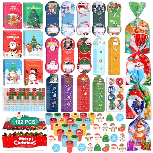 TOAPER 192PCS Christmas Party Favors for Kids, Christmas School Stationery