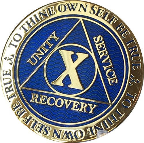 Recoverychip 10 Year Reflex Blue Gold Plated Aa Medallion Alcoholics Anonymous Sobriety Chip #TOP4