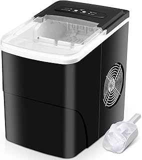Ice Maker Machine Counter Top, Ice Machine Ready in 6-13 Mins Ice Cubes 12kg in 24 Hrs, Ice MachinesHome, No Plumbing Required, Includes Scoop & Removable Basket, Ice Cube Makers, Black