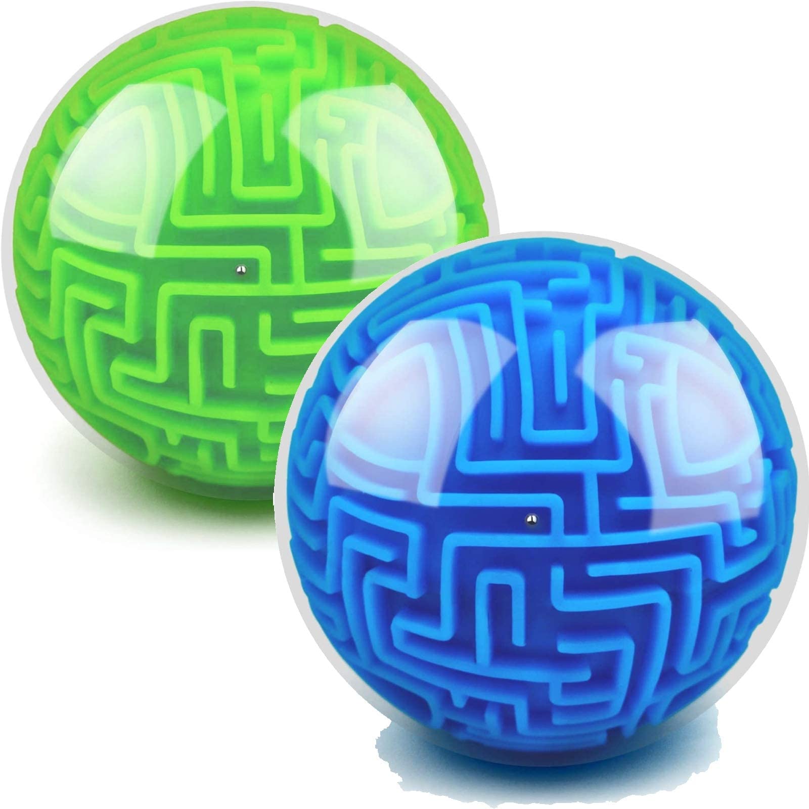 TERRIFI 2 Pieces 3D Maze Puzzle Brain Teasers Games - 4 Inches Gravity Maze Ball Sphere Puzzle Toy Cube - Educational Toys for Students, Teens, Adults (Blue, Green)