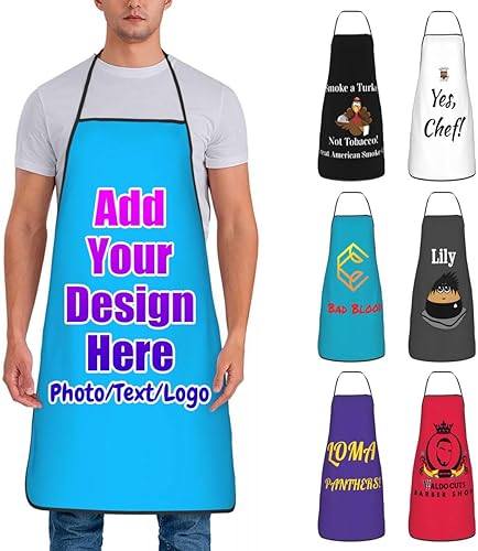 Miniatura 38 de Delantal de logotipo personalizado con texto fotográfico, delantales de cocina para chef con imagen personalizada Negro