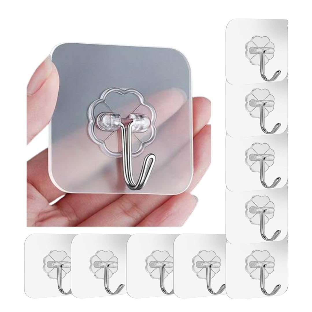 Apicbite Self Adhesive Hooks for Hanging (10) | Strong Hook for Wall | Hooks Without Drill| Self Adhesive Hooks for Wall | Clip for Clothes | Wall Hook, Clips, Sticker for Cloth Hangers