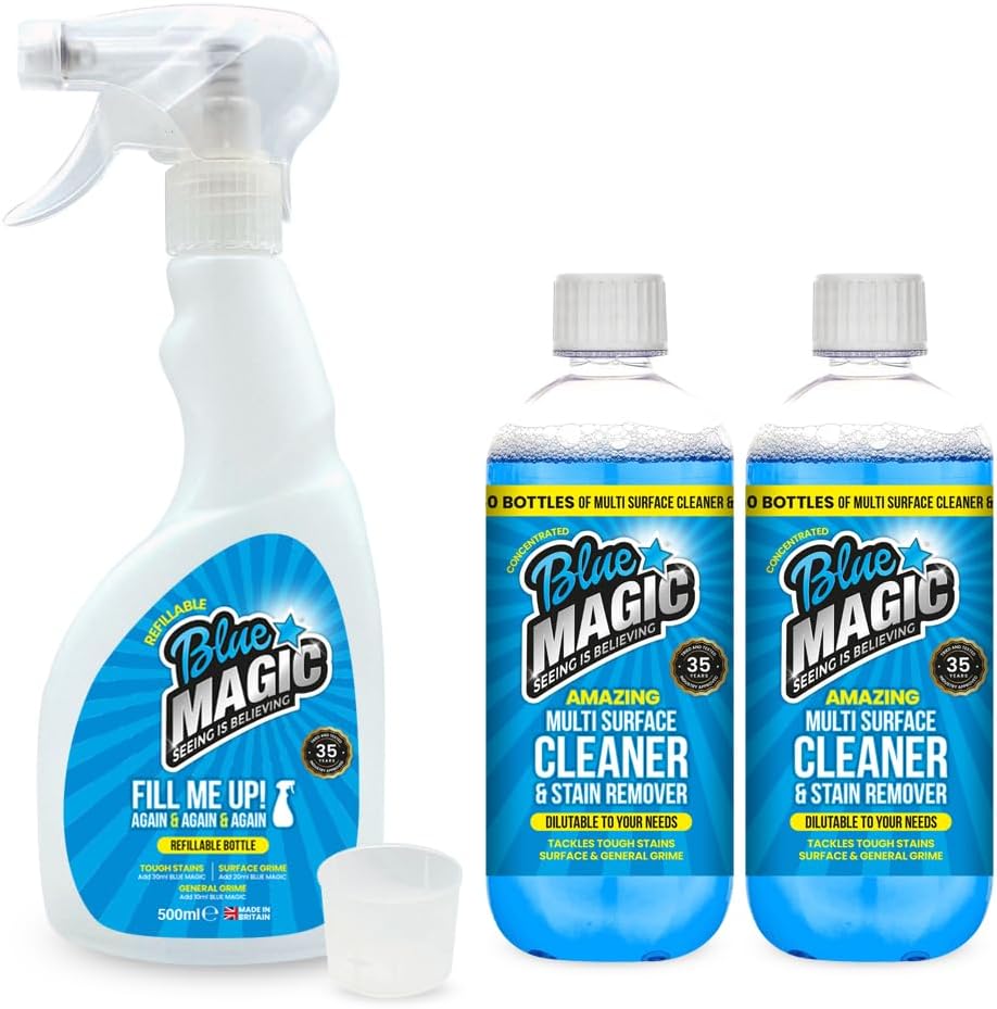 Blue Magic Pack 2x500ml with Empty Trigger Bottle and Measuring Cup Multi Purpose Cleaner Concentrate