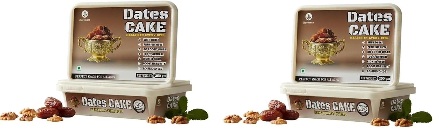 - Korenutz Dates Cake, Healthy Snack with Dates and Nuts, No Added Sugar, Eggless, Rich in Fiber, 250gm, Pack of 2