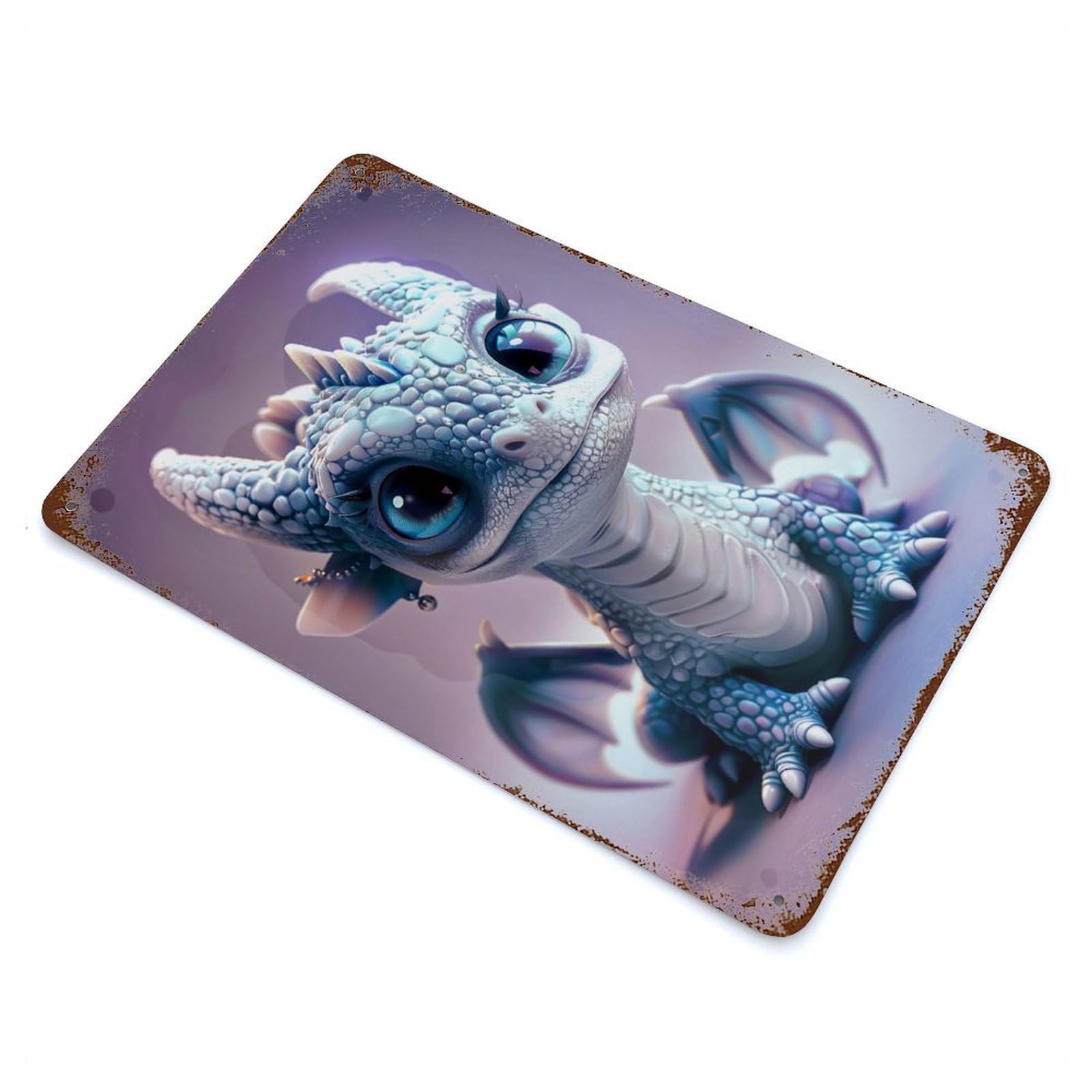 Baby Cute Dragon Girl Rustic Tin Plaque 11.8"x7.9", Farmhouse Wall Decor for Shed, Workshop And Garage Wall Decor