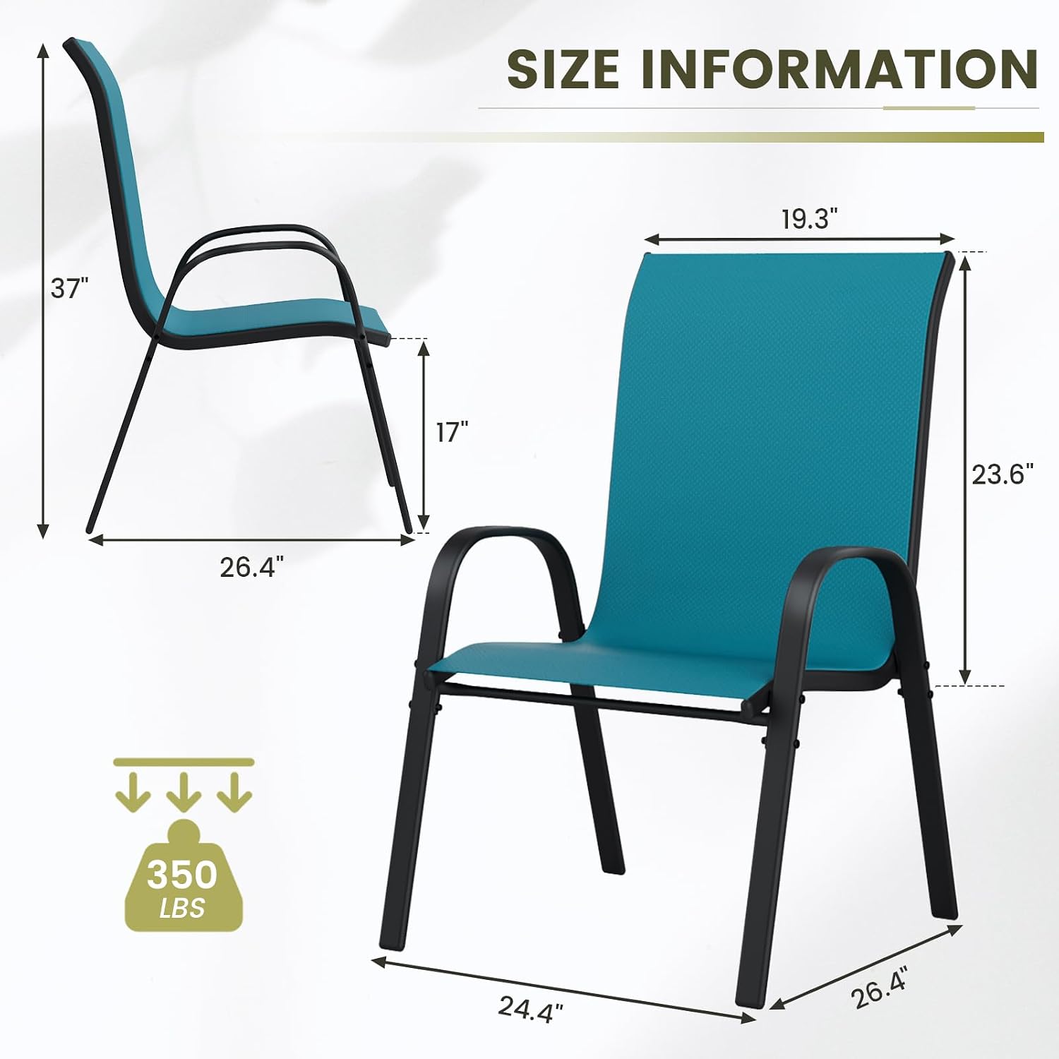 UDPATIO Patio Chairs Set of 6, Stackable Outdoor Dining Chairs with High Back, Breathable Textilene Fabric Outdoor Chair All Weather, 350LBS Capacity for Garden, Backyard (Light Blue)