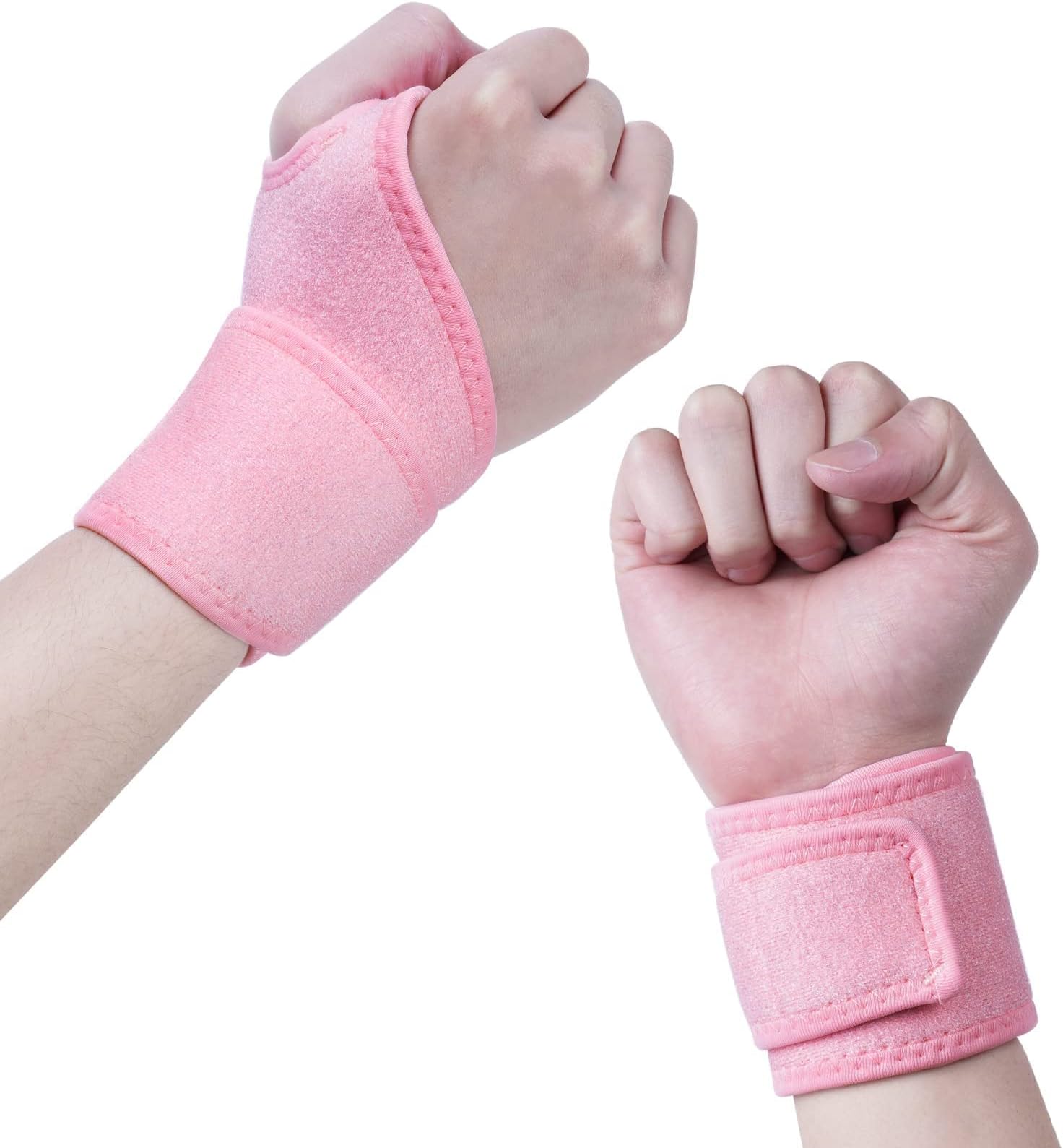 URAQT Wrist Support Splint Brace, 2 Pack Adjustable Wrist Strap Carpal Tunnel Compression Splint Relieves Wrist Pain, Tendonitis and Sports Protecting, Wrist Brace One Size Fits Right and Left (Pink)