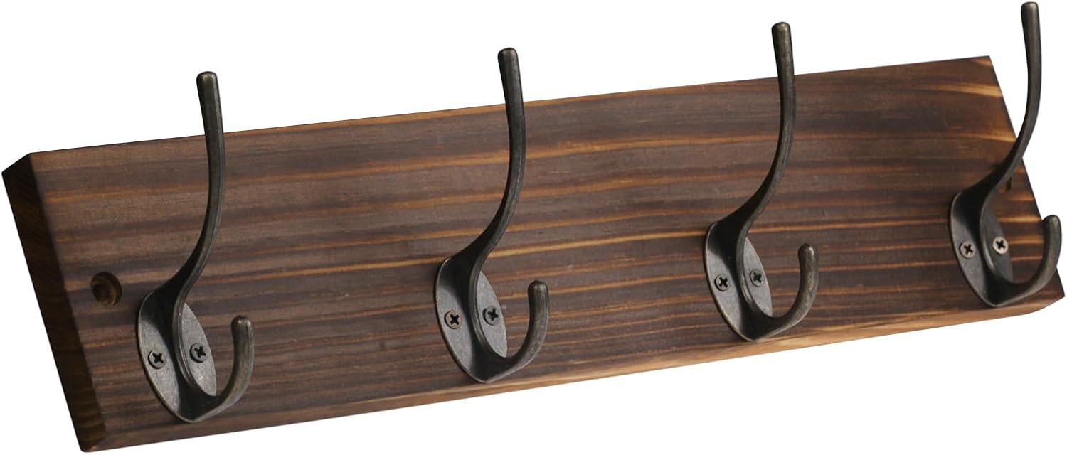 Perchero de madera para colgar en la pared, resistente, para colgar en la pared, con 4 ganchos, para colgar en la pared, para la entrada, sombreros,