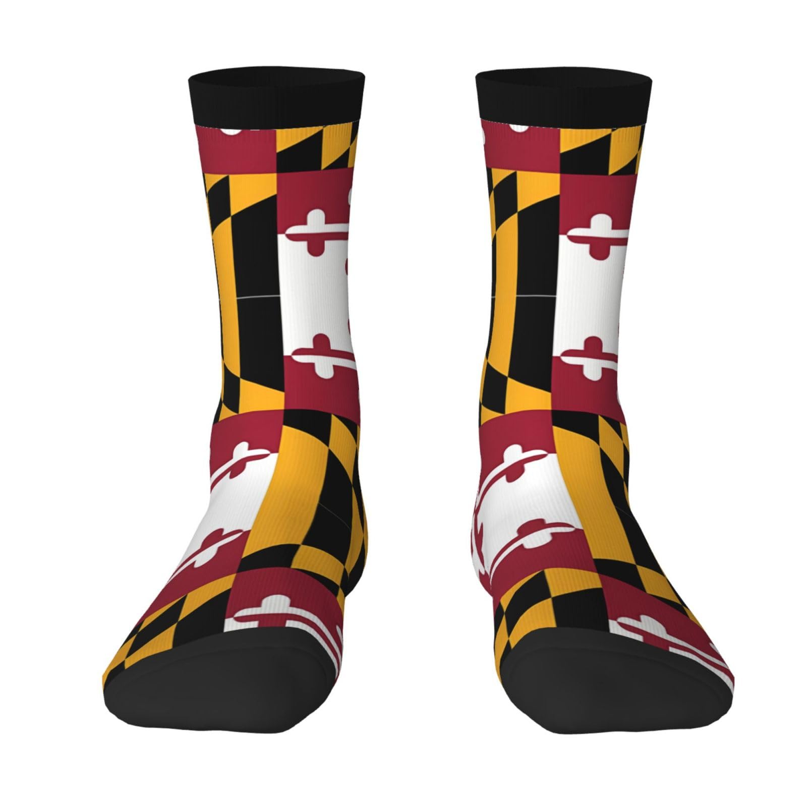 Wbqlsl Unisex 2 Black-1 Breathable Running Training Socks - Flag Of Maryland Printed Mid-Calf Stretch Socks Suitable For Running And Daily Workouts