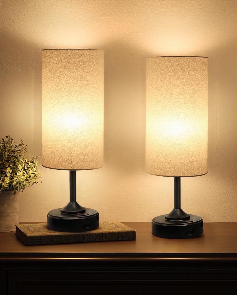 Wireless Lamp, 2-Pack, Dimmable, 2700K, Timer, Touch Control, Portable, LED, Battery Operated, Rechargeable, Cordless, Desk Lamp, Kitchen Lamp, Fabric Shade, for Dining Room, Bedroom, Living Room