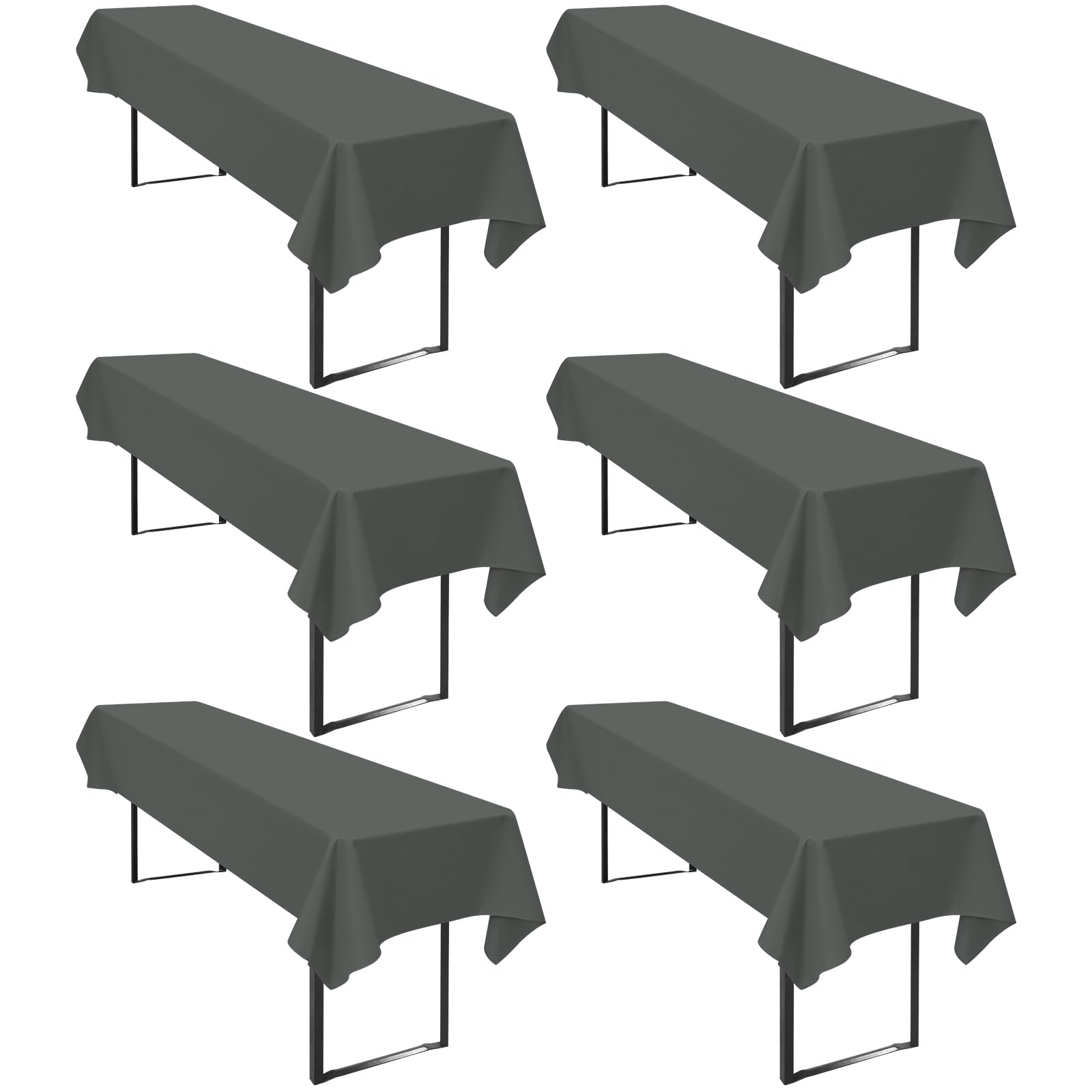 Set di 6 Tovaglie Grigio Scuro Rettangolari 100x250 cm, Impermeabile in Poliestere, Tovaglia Antimacchia e Lavabile in Lavatrice,Per Tavoli da Birra/Pieghevoli,Matrimoni,Compleanni,Feste e Banchetti