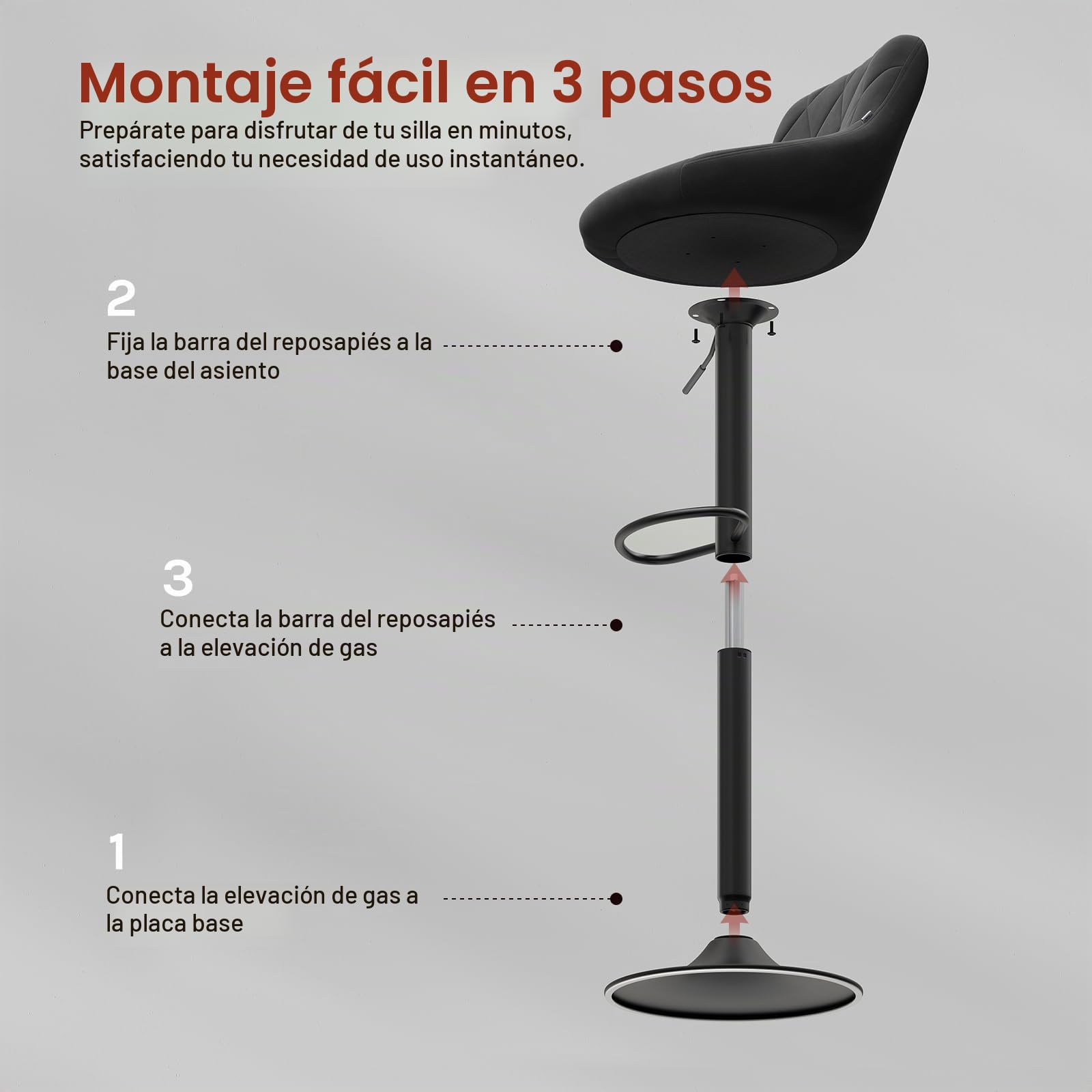 WOLTU Taburetes de Bar Terciopelo Regulable en Altura, Negro | con Respaldo, para Comedor, Salón y Cafetería