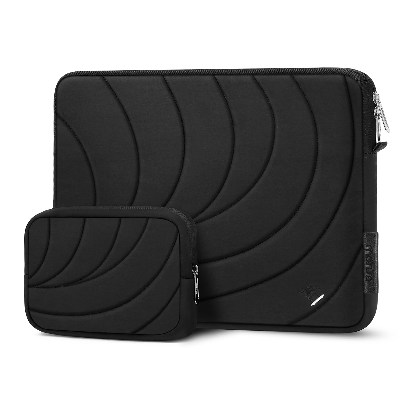 MOSISO 360 Protective Laptop Sleeve Case, Compatible with MacBook Air/Pro 13 inch, Compatible with MacBook Pro 14, Sea Wave Quilted Puffy Shockproof Carrying Computer Bag with Small Case, Black