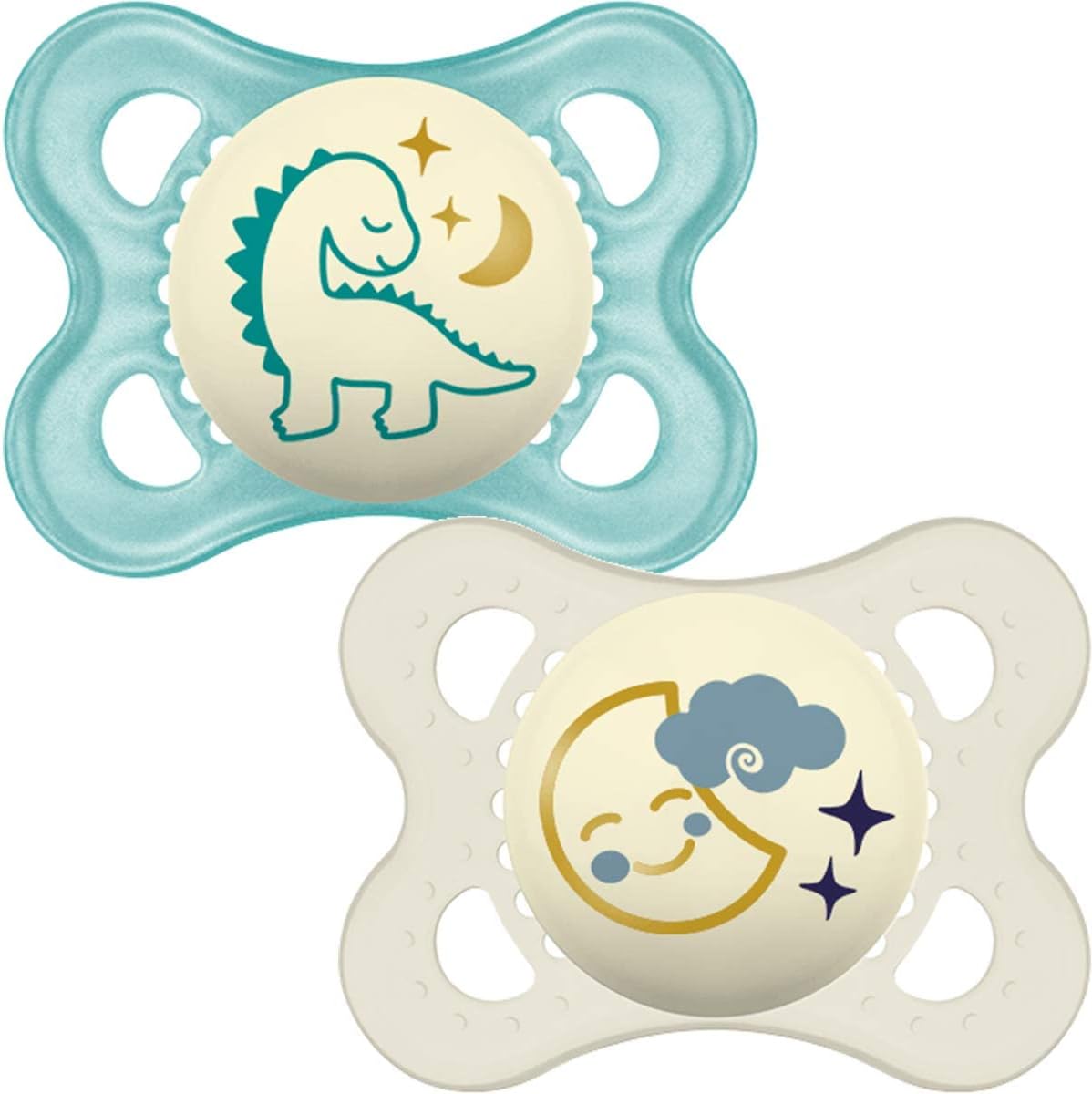 MAM Night Soothers 0+ Months (Pack of 2), Glow in the Dark Baby Soothers with Self Sterilising