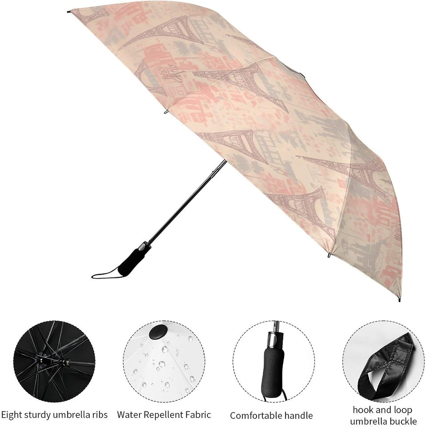 Soft Colors Eiffel Tower Pattern France Umbrella Extra Large Folding, Travel Umbrella Windproof, Compact, Golf Umbrella With Unique Patterns, Fashionable And Beautiful for Men And Women.
