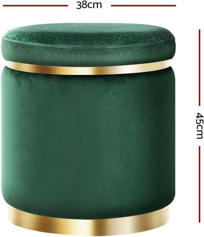 Image of ETIQUETTE ART Upholstered Velvet Round Dual Strip Ottoman Office Stool Foot Rest Stool Linen Fabric Padded Seat Pouf Ottoman with Round Shape for Living Room (Green)