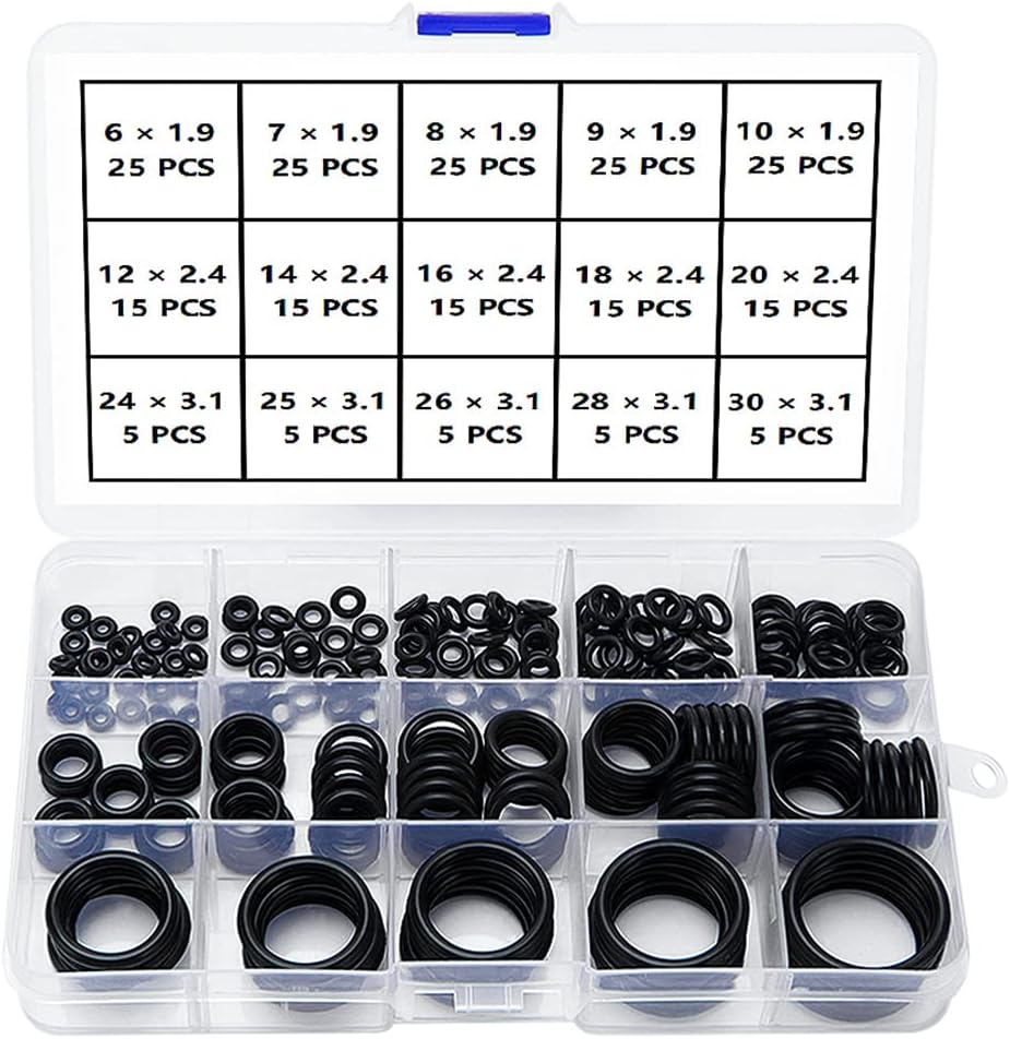 YIXISI 225PCS 15 Sizes Black O-Rings Assortment Kit, Nitrile Rubber Metric O-Rings, for Tap Plumbing Washer Seal & Auto Quick Repair