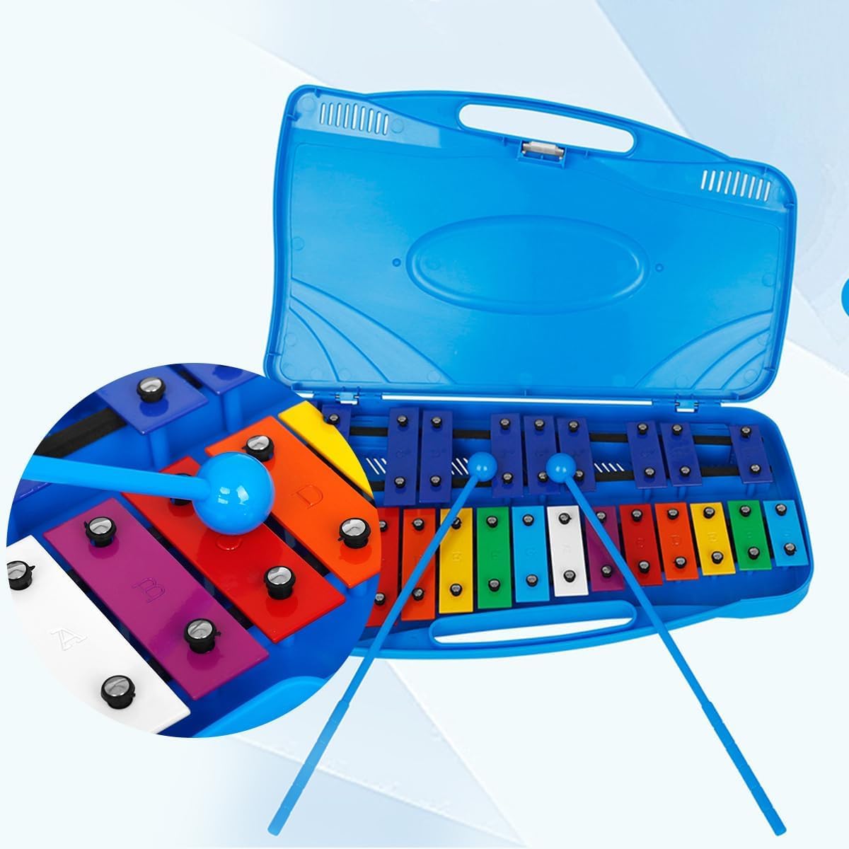 Glockenspiel Diatonico 25 Tasti Metallofono Xilofono con Due Martelli Blu