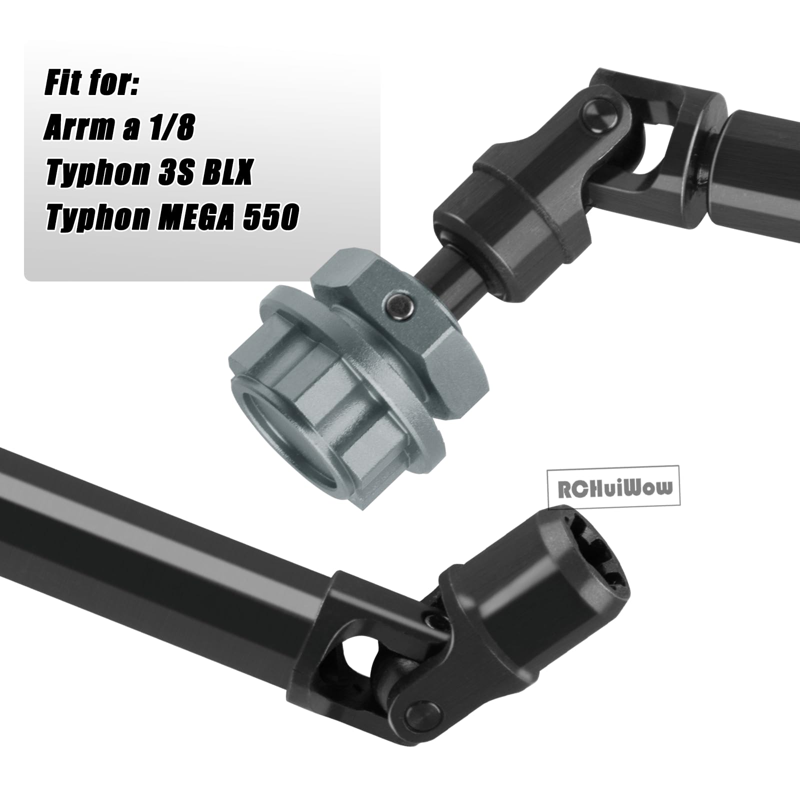 RCHuiWow RC Driveshafts Axles Upgrades Part for 1/8 Typhon 3S BLX,Typhon Mega 550,Front Rear Steel 45# Drive Shafts CVD w/ 17mm Wheel Hex Hub,Black &Titanium