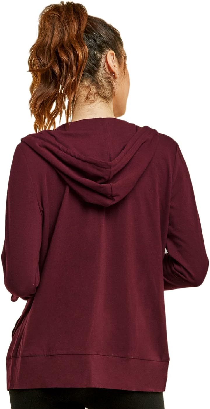 Sofra Women's Thin Cotton Zip Up Hoodie Jacket Small Burgundy