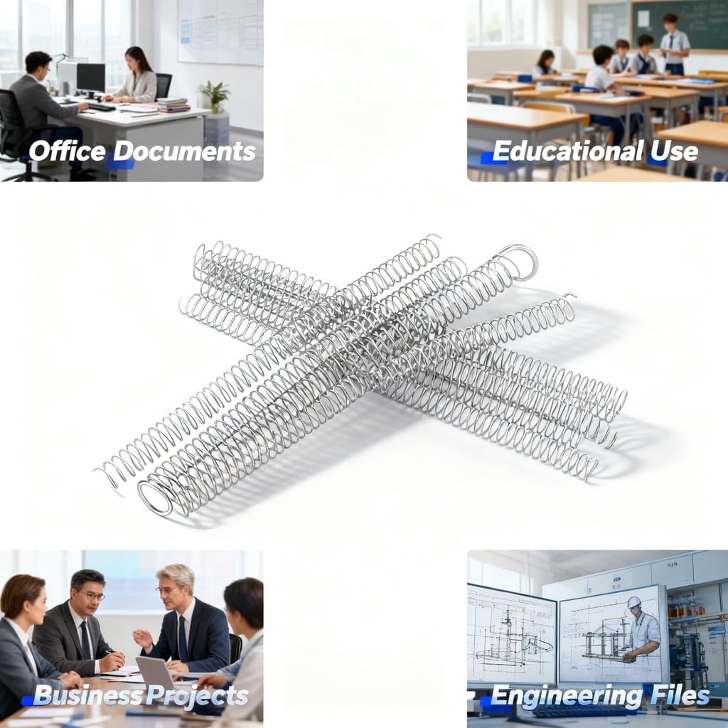 Binding Spiral Coil 16mm Diameter 48 4:1 Pitch 140 Sheet Capacity Silver, 100 Pack - High Capacity, 360 Degree Page Flip, Ideal for Office and School (Type 2)