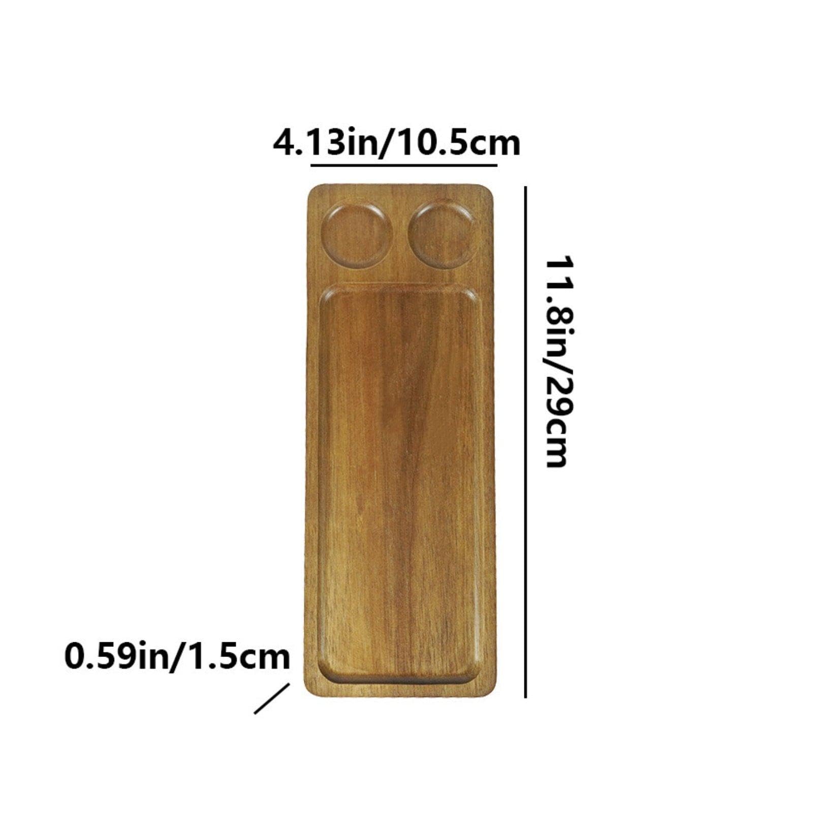 Bandeja Rectangular de Servicio en Madera de Acacia con Portavasos Fijo Y Acabado Suave para Múltiples Usos Adecuada para Hoteles Y Residencias, 3 Piezas