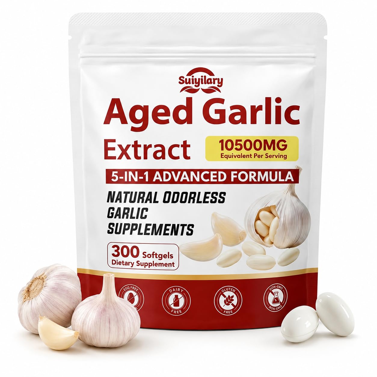 Suiyilary Aged Garlic Extract Supplements, 300 Softgels