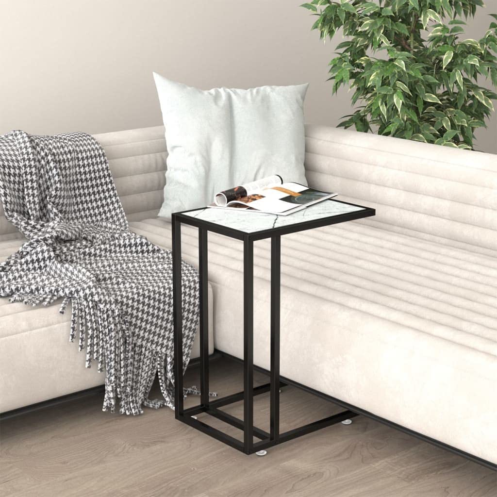 Stolik pomocniczy pod komputer, biały marmur 50 x 35 x 65 cm, stolik kawowy ze szkła hartowanego, nowoczesny stolik nocny do salonu, sypialni, elegancki stolik pod telefon, mały
