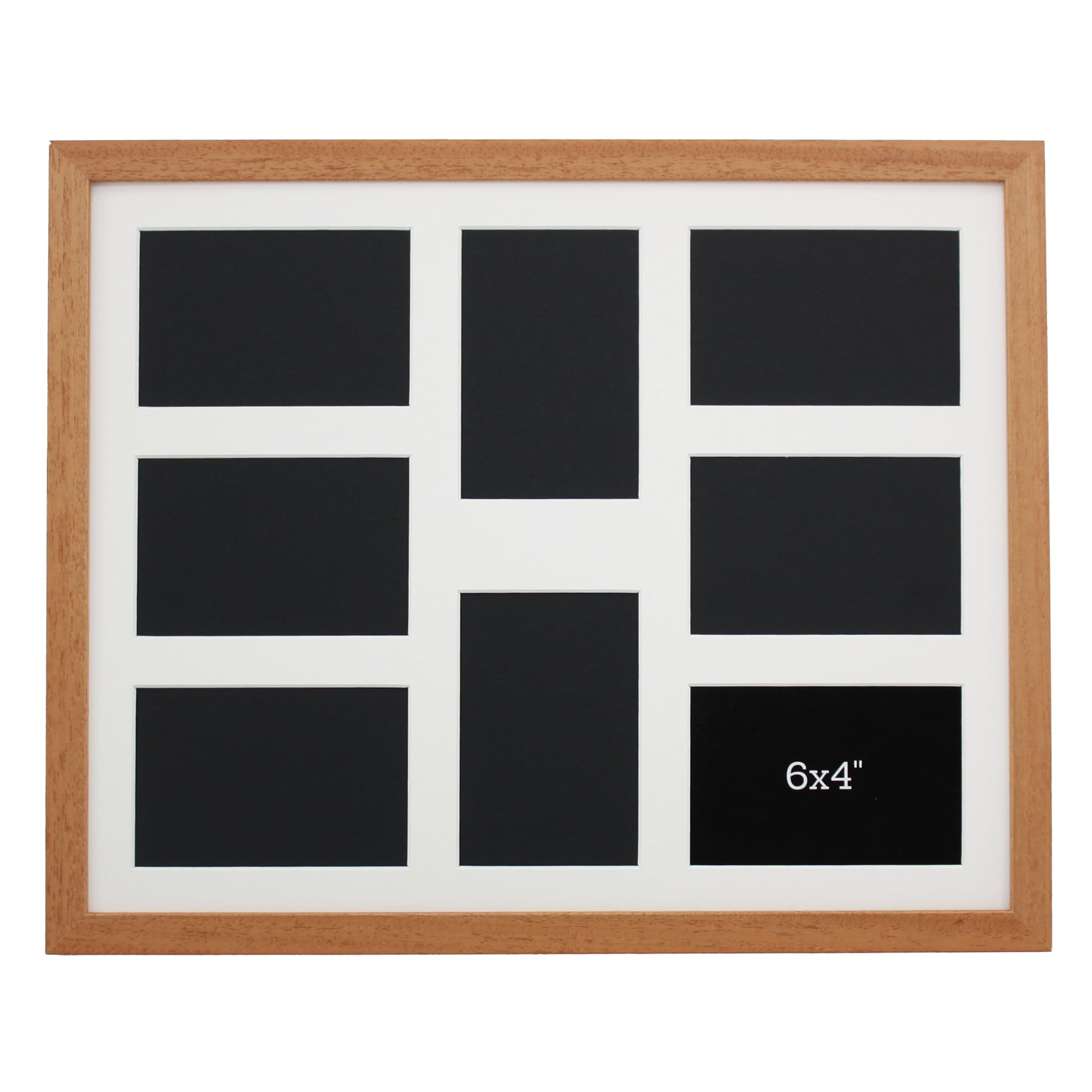 Multi Aperture Photo Frame. Holds Eight 6x4" sized Photos. Wooden Collage Photo Frame. (Oak)