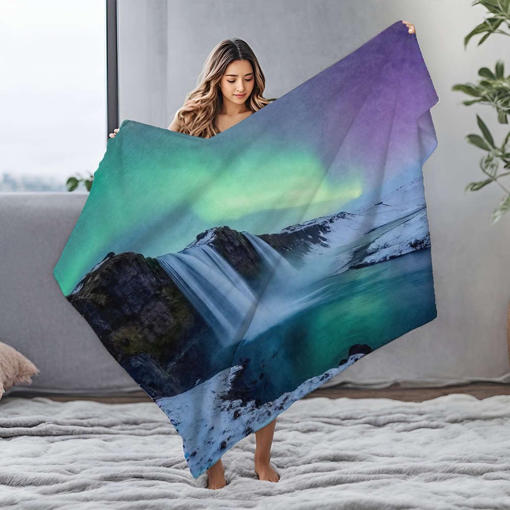 Couverture en peluche d'exception motif aurore boréale