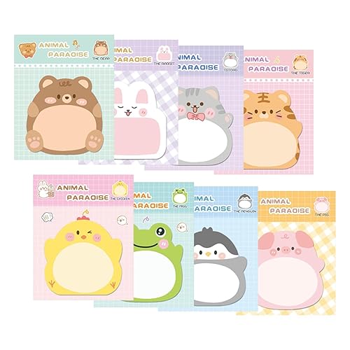 8 Packs Cute Sticky Notes, Self-Stick Notes Assorted Cartoon Animal Pattern