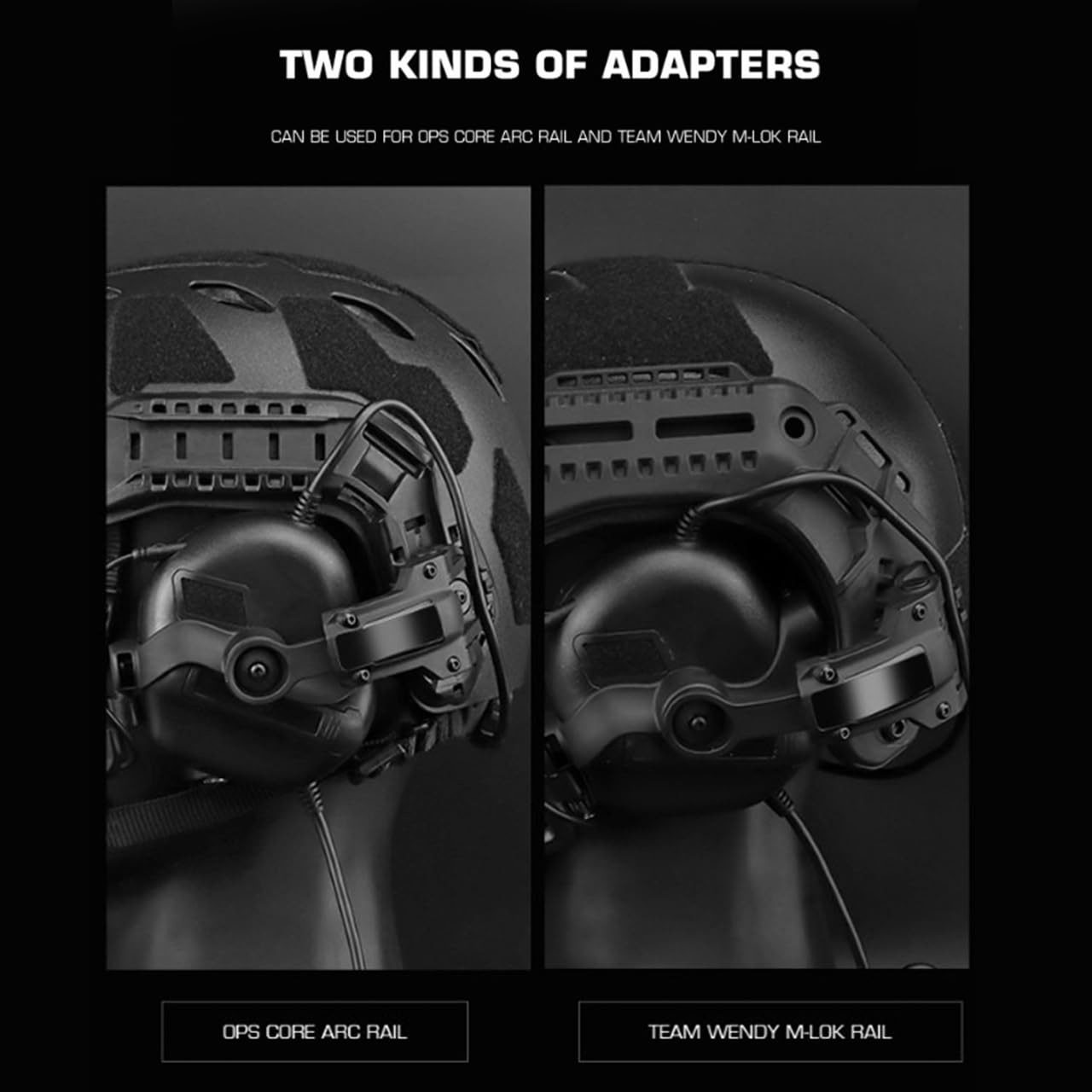 Tactical Fast Helm-Headset, Aktive Geräuschunterdrückung & Sound Pickup Headset (mit 360° Verstellbarem ARC Adapter), Elektronischer Schießohrschutz, Impulslärmschutz(BK)