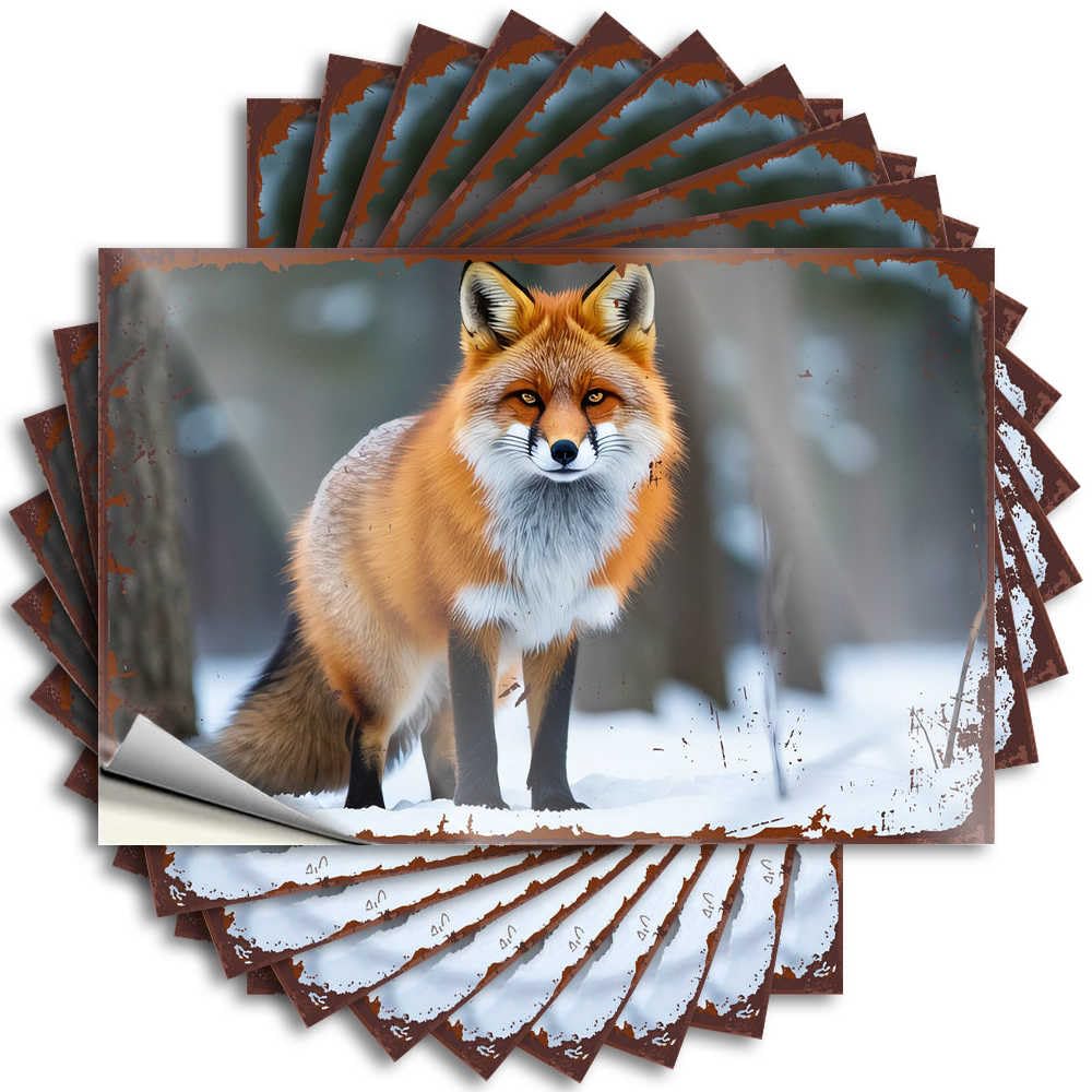 Red Fox in Winter Wonderland: Nature's Beauty Captured Funky Decal | Funny Bar Decor Waterproof Vinyl Bumper Birthday Removable Decal Peel Stick(6X9CM)