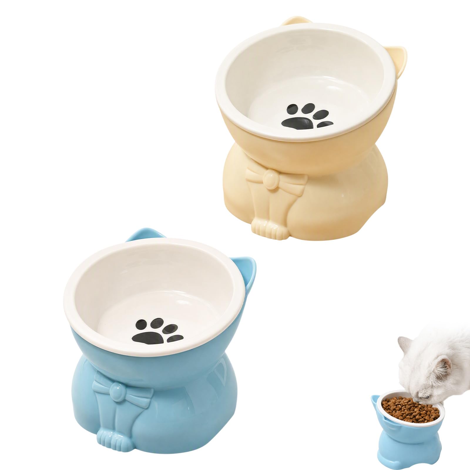 2 Pcs Raised Cat Bowls, Ceramic Cat Bowls, with 15° Tilted Angle