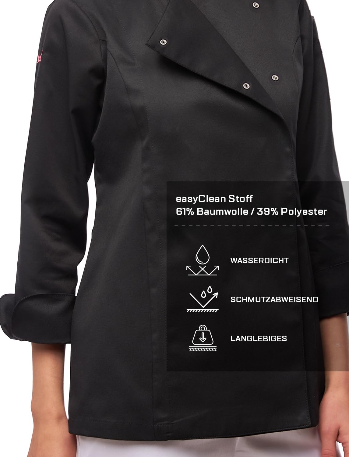 strongAnt Damen Kochjacke Langarm inkl. Kugelknöpfe aus easyClean Baumwolle. Kochuniform, Bäckerjacke -. Farbe: Schwarz, Grau, Weiß