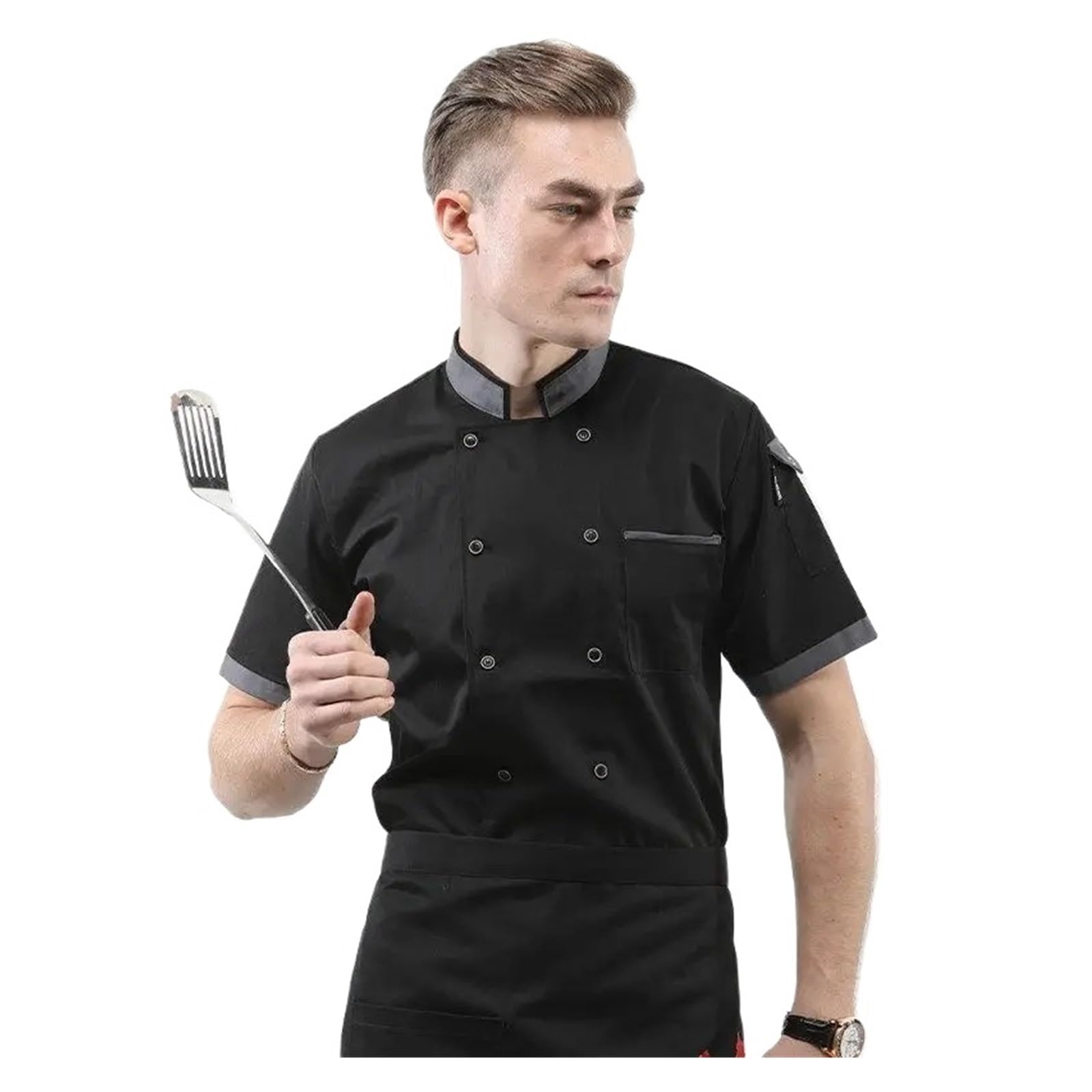 Kochjacke Weiß Herren Kochjacke Restaurant Bäckerei Lebensmittelservice Kurzarm Atmungsaktiv Zweireihig Kochuniform Kochmantel