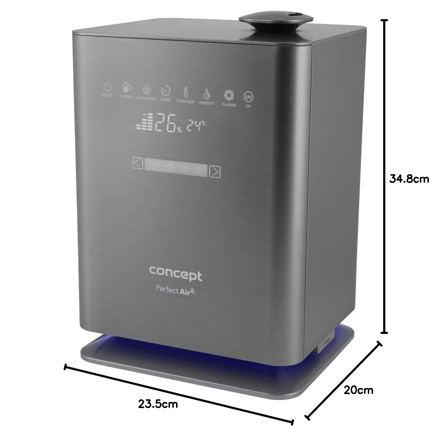 Concept Perfect Air ZV2021 nawilżacz powietrza do pomieszczeń do 50 m2, dyfuzor zapachowy, lampa UVC, dotykowy wyświetlacz LED, timer, automatyczna kontrola wilgotności