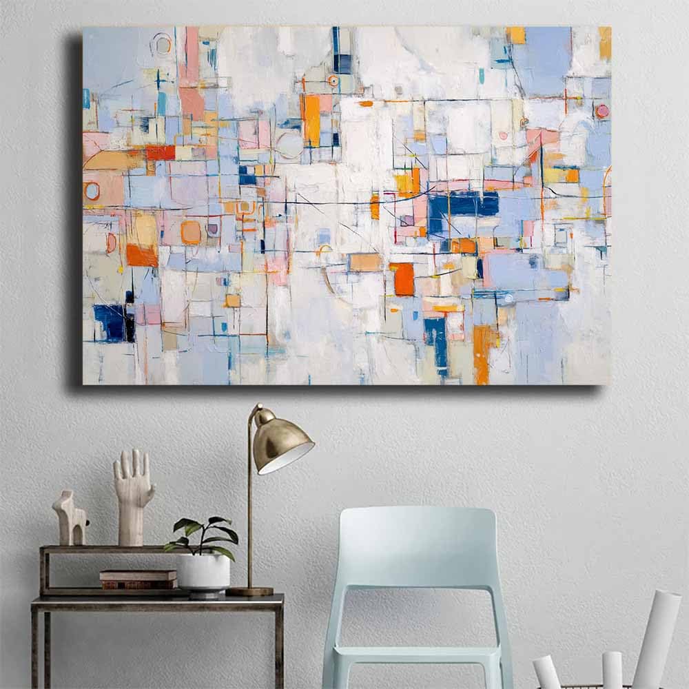 WUFIEA Ogólny abstrakcyjny obraz na płótnie kolorowy blok przecięcie do salonu sypialni biura dekoracja (niebieski 98) - 40 x 60 cm oprawiony