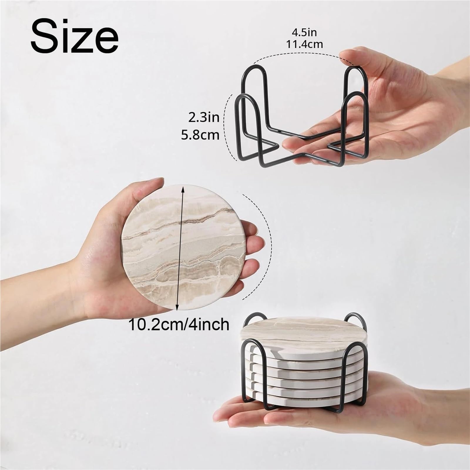 Dessous de Verre Céramique Ensemble de sous-Verres à Boissons 6 pièces avec Support
