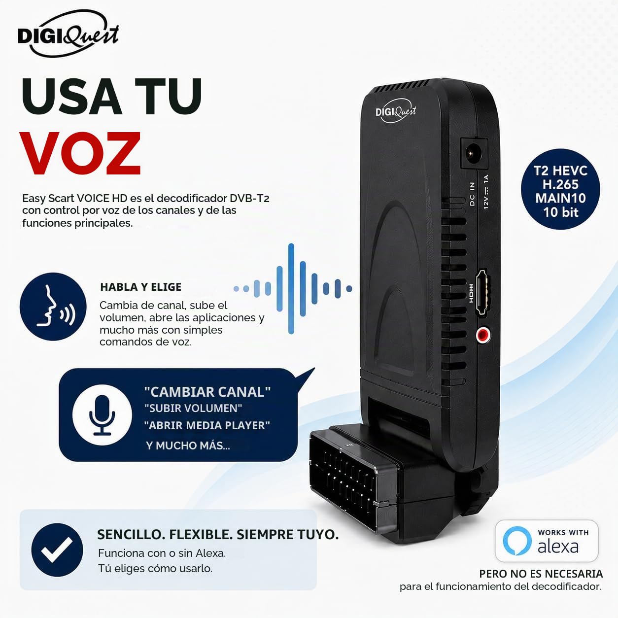 DIGIQUEST Easy Scart HD Terrestre Alta Definición TV Set-Top Boxes - Reproductor/sintonizador (Terrestre, 1920 x 1080 Pixeles, 1080p, AVI,MKV,MP4, MP3, BMP,JPG), Negro