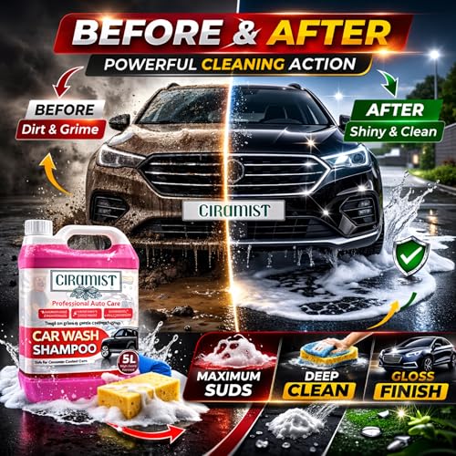 Image of Ciramist Premium Car Wash Shampoo - High Foam Cannon Soap & Wax Safe Detailing Formula - pH Balanced, Streak-Free, Hyper-Concentrated Foam for Scratch-Free Car Cleaning 5LTR