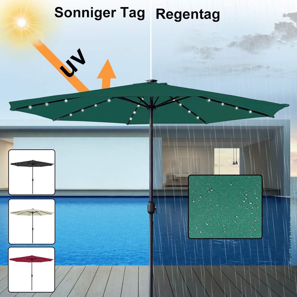 UISEBRT Parasol en aluminium inclinable avec manivelle Protection UV 40+