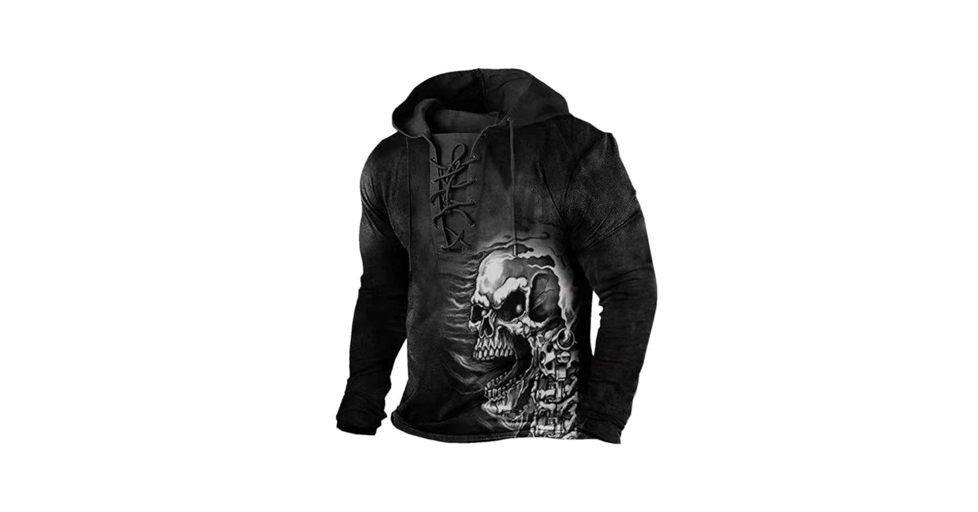 Mens Vintage Tactical Pullover Hooded Outdoor Lace-Up Skull