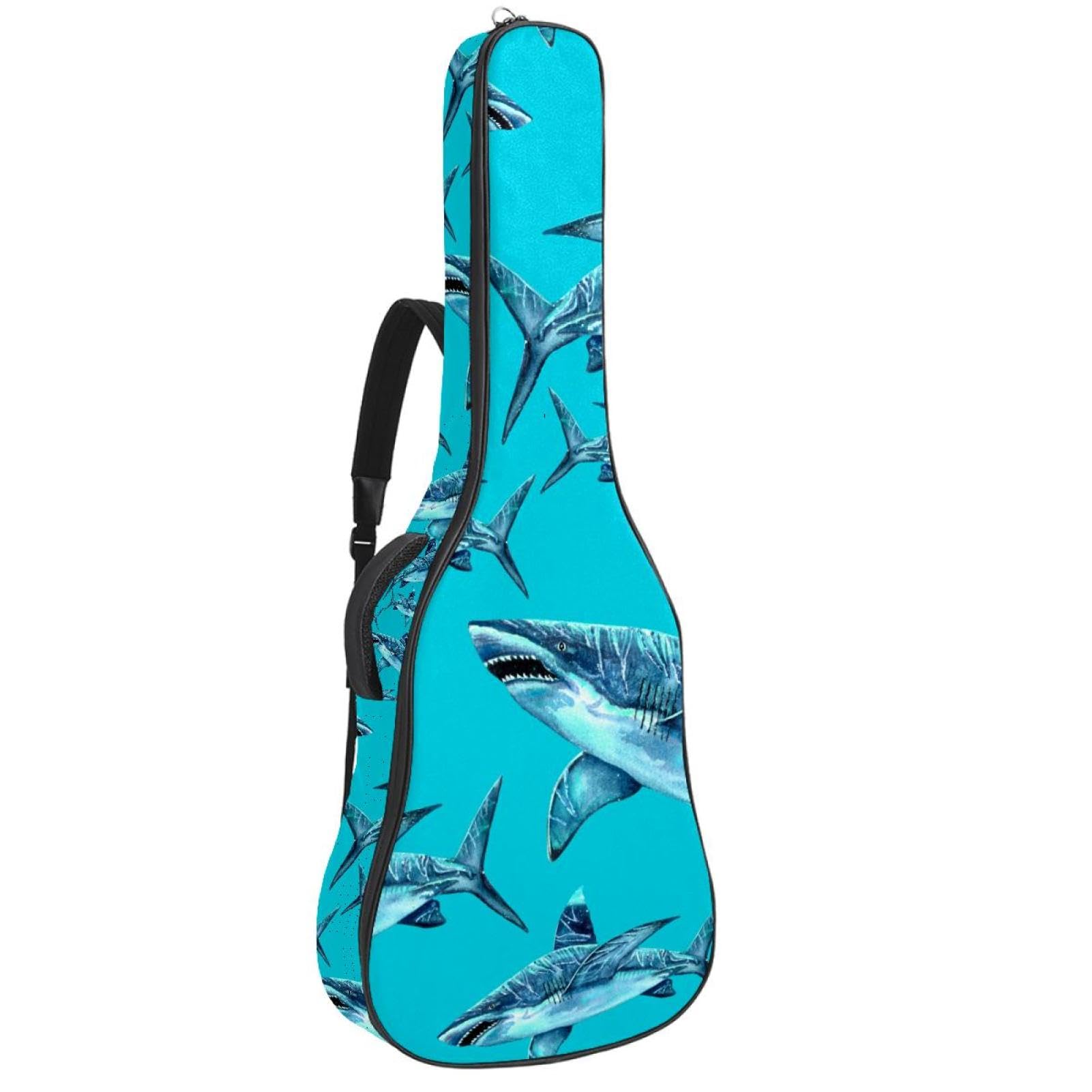 Torba na gitarę akustyczną Wodoodporny plecak na gitarę Gruby miękki wyściełany Shark Klasyczna obudowa na gitarę, wielobarwny, 42.9x16.9x4.7 in, Organizer do torby